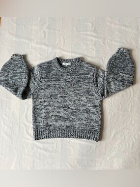 FRAME Melange Knit cropped Sweater Wool blend Crewneck Grey bell Sleeves Women S